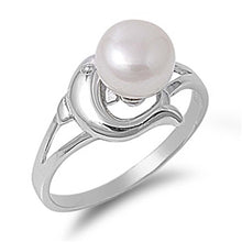 Load image into Gallery viewer, Sterling Silver Dolphin With Pearl Shaped Clear CZ RingAnd Face Height 11mmAnd Band Width 2mm