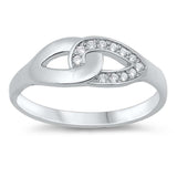 Sterling Silver Loop Lock Shaped Clear CZ RingAnd Face Height 6mmAnd Band Width 2mm