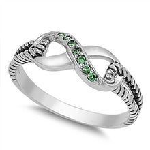 Load image into Gallery viewer, Sterling Silver Modish Infinity Design with Emerald Czs Inlaid Rope Open Cut Band Ring with Face Height of 7MM