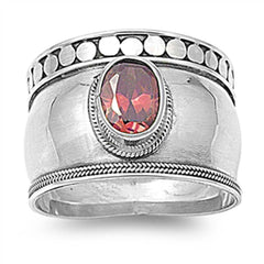 Sterling Silver Garnet Cubic Zirconia Bali Ring