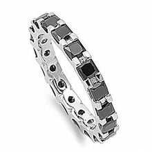 Load image into Gallery viewer, Sterling Silver 3mm Black CZ Eternity Ring