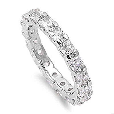 Sterling Silver Square Cut CZ Ring And Face Height 3mm