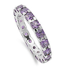 Load image into Gallery viewer, Sterling Silver Amethyst Square Cut CZ Ring and Face Height 3mm