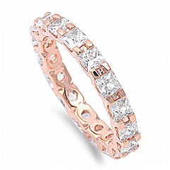 Sterling Silver Rose Gold Plated Square Cut CZ Ring and Face Height 3mm