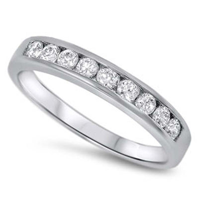 Sterling Silver Round Cut Shaped Clear CZ Ring, Face Height 4mmAnd Band Width 3mm