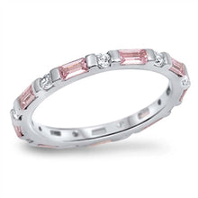 Load image into Gallery viewer, Sterling Silver Classy Round And Pink Square Cut Shaped Clear CZ RingAnd Face Height 3mm