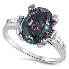 Load image into Gallery viewer, Sterling Silver Solitaire Oval Cut Rainbow Topaz Simulated Diamond Set On Heart Design Prong Setting with Fancy Side ViewAnd Face Height of 12MM