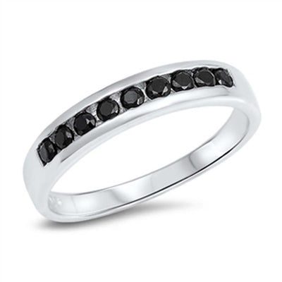 Sterling Silver Wedding Band Black CZ RingAnd Face Height 4mm