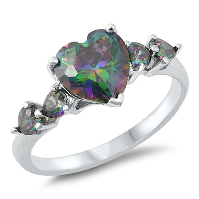 Sterling Silver Heart Rainbow Topaz Cubic Zirconia Ring