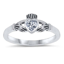 Load image into Gallery viewer, Sterling Silver Rhodium Plated Heart Clear Cz Baby Ring with Ring Face Height of 7MM