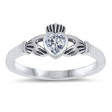 Sterling Silver Rhodium Plated Heart Clear Cz Baby Ring with Ring Face Height of 7MM
