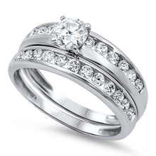 Load image into Gallery viewer, Sterling Silver Rhodium Plated Double Lines Round Shaped Clear CZ RingAnd Face Height 8mm