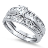Sterling Silver Rhodium Plated Double Lines Round Shaped Clear CZ RingAnd Face Height 8mm