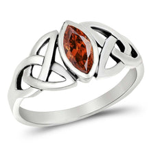 Load image into Gallery viewer, Sterling Silver Celtic Design Garnet Color Oval CZ RingAnd Face Height 9mm