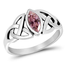Load image into Gallery viewer, Sterling Silver Celtic Design Pink Color Oval CZ RingAnd Face Height 9mm