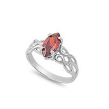 Sterling Silver Celtic Design Oval Garnet CZ RingAnd Face Height 11mm