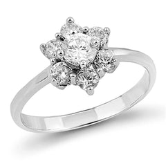 Sterling Silver Flower Shaped Clear CZ RingAnd Face Height 11mm