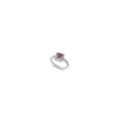 Sterling Silver Garnet Square With Clear CZ RingAnd Face Height 9mm