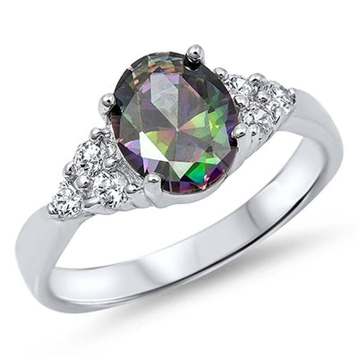 Sterling Silver Elegant Oval Cut Rainbow Topaz CZ with Face Height of 9MM
