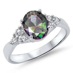 Sterling Silver Elegant Oval Cut Rainbow Topaz CZ with Face Height of 9MM