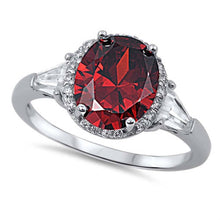 Load image into Gallery viewer, Sterling Silver Garnet Color Oval With Clear CZ RingAnd Face Height 11mm