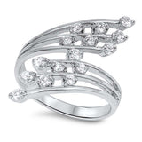 Sterling Silver Wings Shaped Clear CZ RingAnd Face Height 28mm