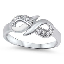 Load image into Gallery viewer, Sterling Silver Classy Infinity Bow Design Ring with Multi Simulated Clear Diamonds with Face Height of 8MM
