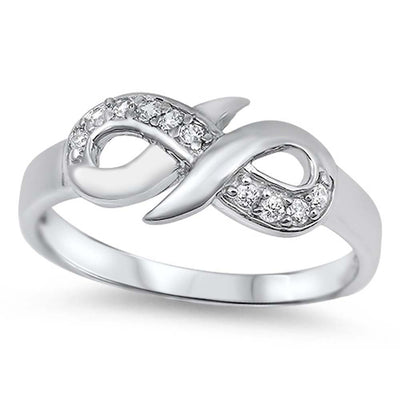 Sterling Silver Classy Infinity Bow Design Ring with Multi CZ with Face Height of 8MM