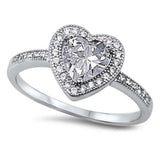 Sterling Silver Heart Shaped Clear CZ Ring, Face Height 10mm, Band Width 2mm