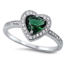 Load image into Gallery viewer, Sterling Silver Emerald Heart Shaped Clear CZ Ring, Face Height 10mm, Band Width 2mm