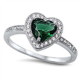 Sterling Silver Emerald Heart Shaped Clear CZ Ring, Face Height 10mm, Band Width 2mm
