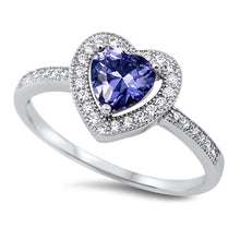 Load image into Gallery viewer, Sterling Silver Heart Shaped Tanzanite CZ Ring, Face Height 10mm, Band Width 2mm