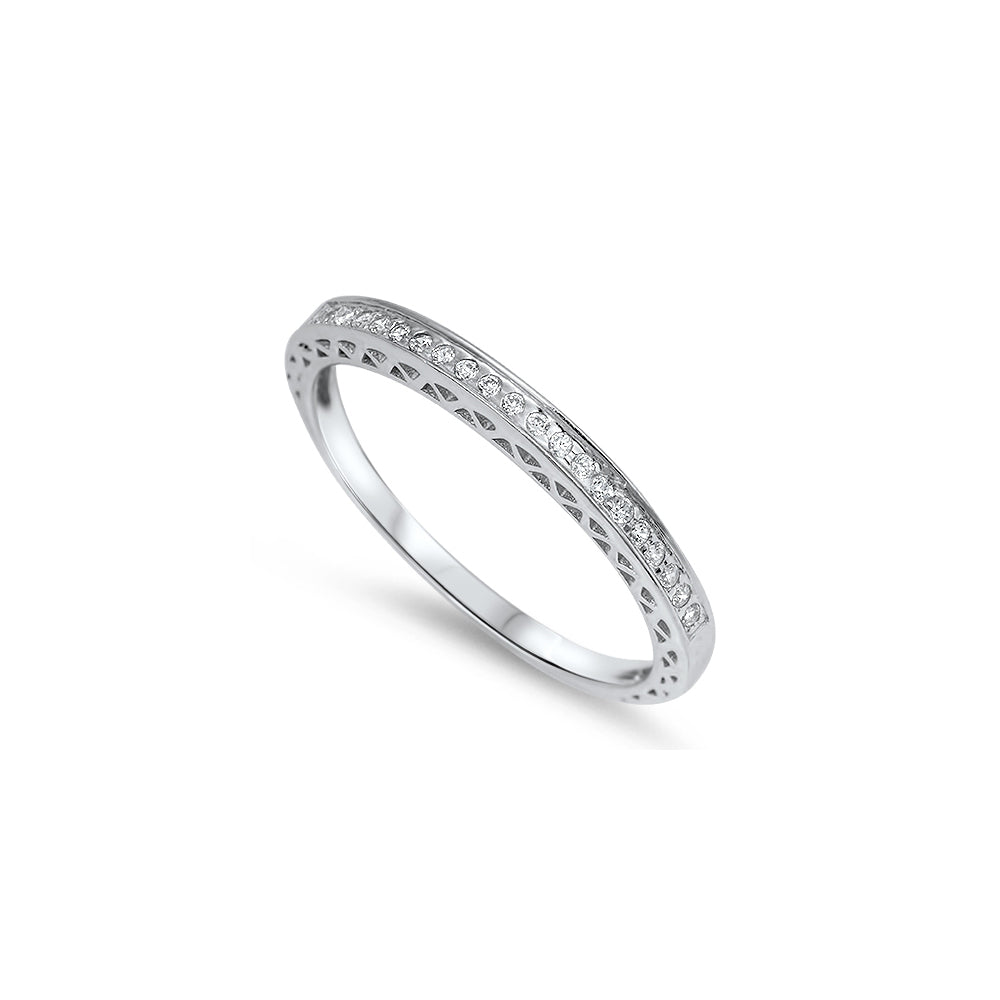 Sterling Silver Diamond Cut Round Shaped Clear CZ RingAnd Face Height 2mm