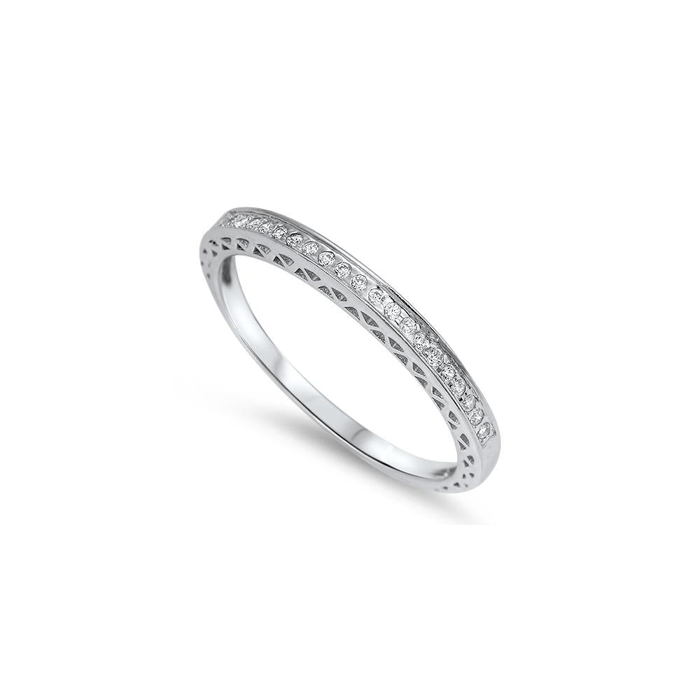 Sterling Silver Diamond Cut Round Shaped Clear CZ RingAnd Face Height 2mm