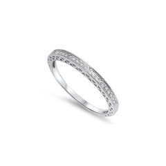 Sterling Silver Diamond Cut Round Shaped Clear CZ RingAnd Face Height 2mm
