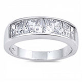 Sterling Silver Rhodium Plated Wedding Band Shaped Clear CZ RingAnd Face Height 7mm
