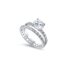 Load image into Gallery viewer, Sterling Silver Bridal Set Eternity Band with Pave Simulated Diamond and Centered Clear Round Solitaire Simulated Diamond on 4 Prong SettingAnd Band Width of 4MM and Face Height of 7MM