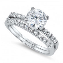 Load image into Gallery viewer, Sterling Silver Clear Round Solitaire Simulated Diamond on 4 Prong Setting Bridal Set Band with Pave Simulated DiamondAnd Band Width of 2MM and Face Height of 7MM