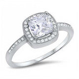 Sterling Silver Square Shaped Clear CZ RingAnd Face Height 7mmAnd Band Width 2mm