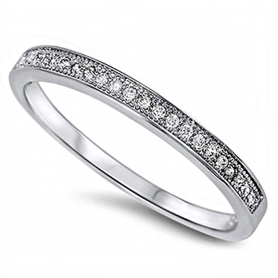 Sterling Silver Plain Wedding Band With Clear CZ RingAnd Band Width 2mm