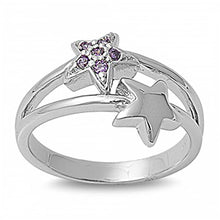 Load image into Gallery viewer, Sterling Silver Stars Shaped Amethyst And Clear CZ RingAnd Face Height 13mm