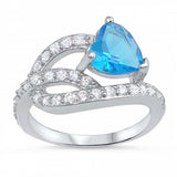 Sterling Silver Fancy Band With Center Heart Shaped Blue Zircon And Clear CZ RingAnd Face Height 13mm