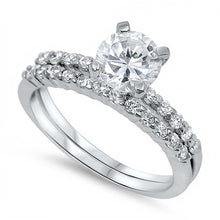 Load image into Gallery viewer, Sterling Silver Round And Double Lines Shaped Clear CZ RingsAnd Center Stone Thickness 8mmAnd Band Width 4mm