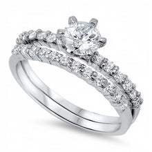 Load image into Gallery viewer, Sterling Silver Round And Double Lines Shaped Clear CZ RingsAnd Center Stone Thickness 6mmAnd Band Width 6mm