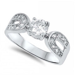 Sterling Silver Round And Horseshoe Shaped Clear CZ RingAnd Face Height 6mm
