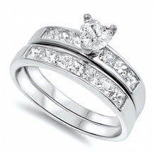 Load image into Gallery viewer, Sterling Silver Two Rings Heart Shaped Clear CZ RingAnd Center Stone Thickness 6mmAnd Band Width 2mm