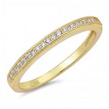 Sterling Silver Wedding Band Yellow Gold Plated Shaped Clear CZ RingAnd Band Width 2mm