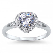 Load image into Gallery viewer, Sterling Silver Trendy Heart Clear Cz with Halo Clear Czs Inlaid RingAnd Face Height of 8MM