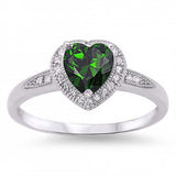 Sterling Silver Trendy Heart Emerald Cz with Halo Clear Czs Inlaid RingAnd Face Height of 8MM