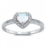 Sterling Silver Heart Shaped White Lab Opal And Clear CZ RingAnd Face Height 8mm